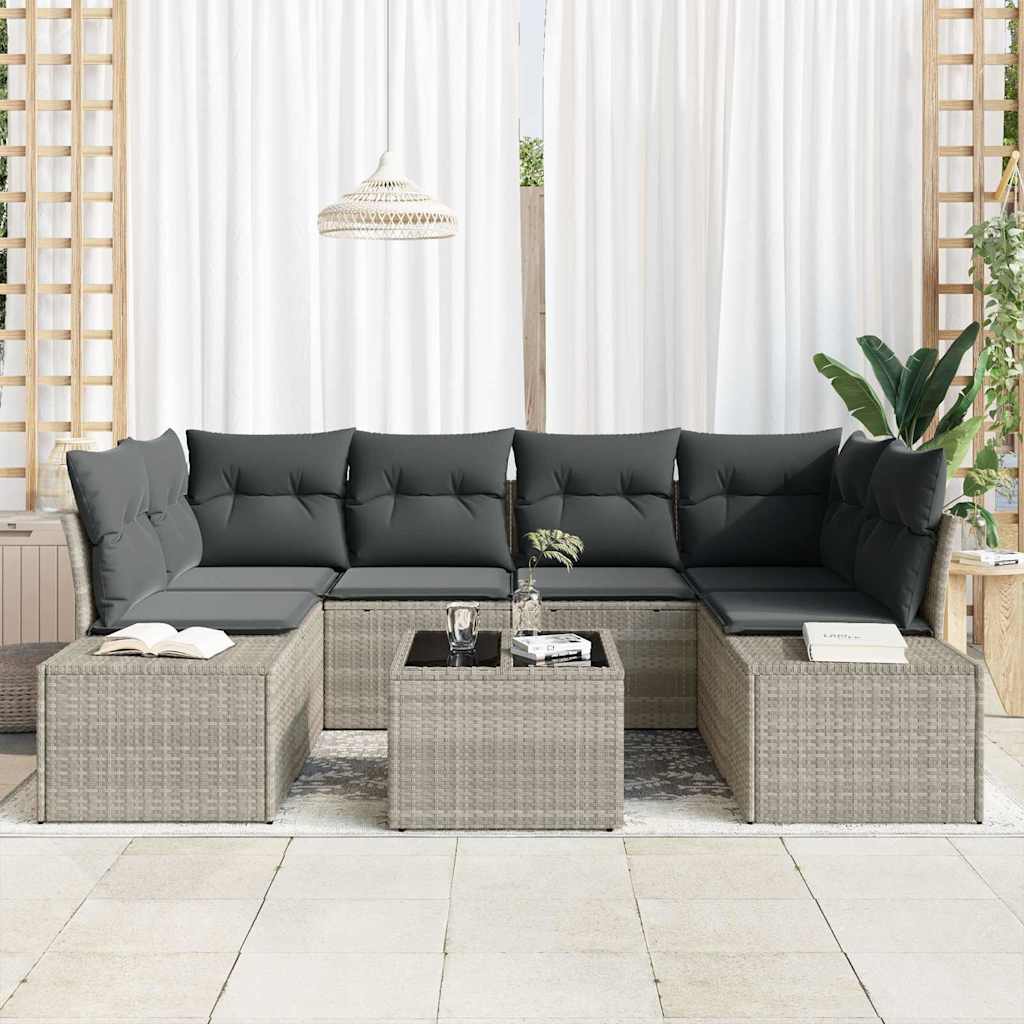 Tuin Sofa Set met kussen 7 pcs Lichtgrijs poly rattan is nu te koop bij PeponiXL, paradijselijk wonen!
