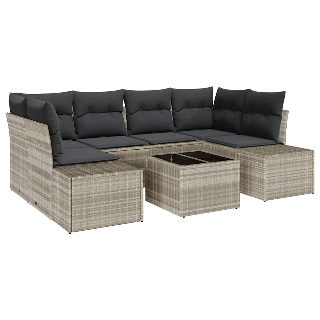Tuin Sofa Set met kussen 7 pcs Lichtgrijs poly rattan is nu te koop bij PeponiXL, paradijselijk wonen!