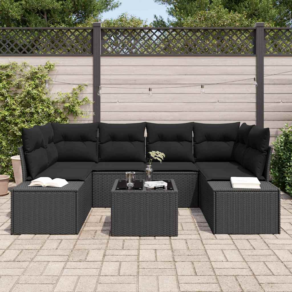 Tuin Sofa Set met kussen 7 pcs Zwart poly rattan is nu te koop bij PeponiXL, paradijselijk wonen!