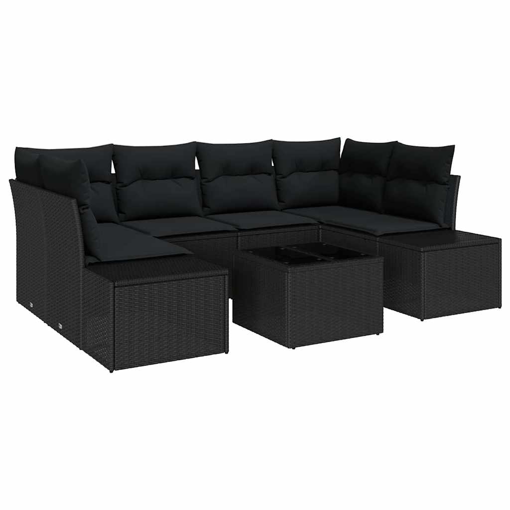 Tuin Sofa Set met kussen 7 pcs Zwart poly rattan is nu te koop bij PeponiXL, paradijselijk wonen!