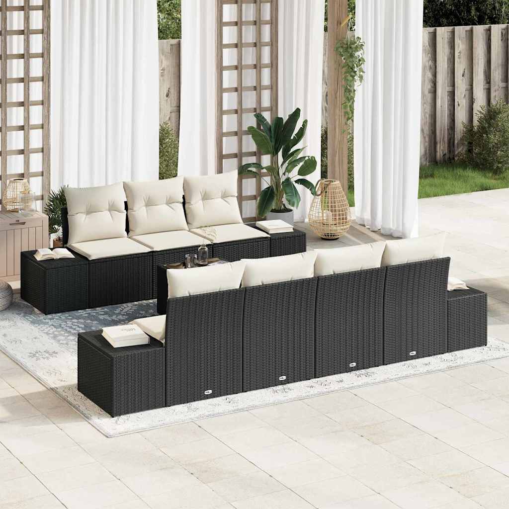 Tuin Sofa Set met kussen 8 pcs Zwart poly rattan is nu te koop bij PeponiXL, paradijselijk wonen!