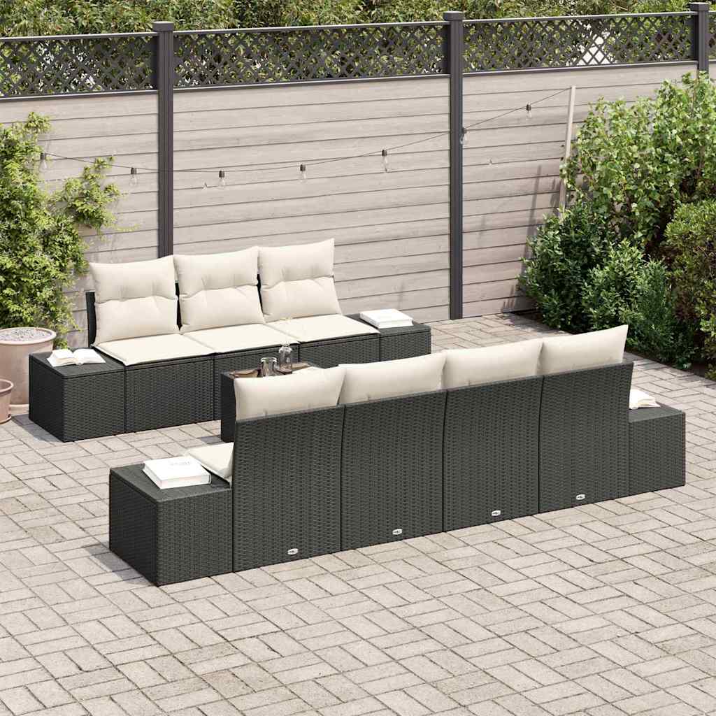 Tuin Sofa Set met kussen 8 pcs Zwart poly rattan is nu te koop bij PeponiXL, paradijselijk wonen!