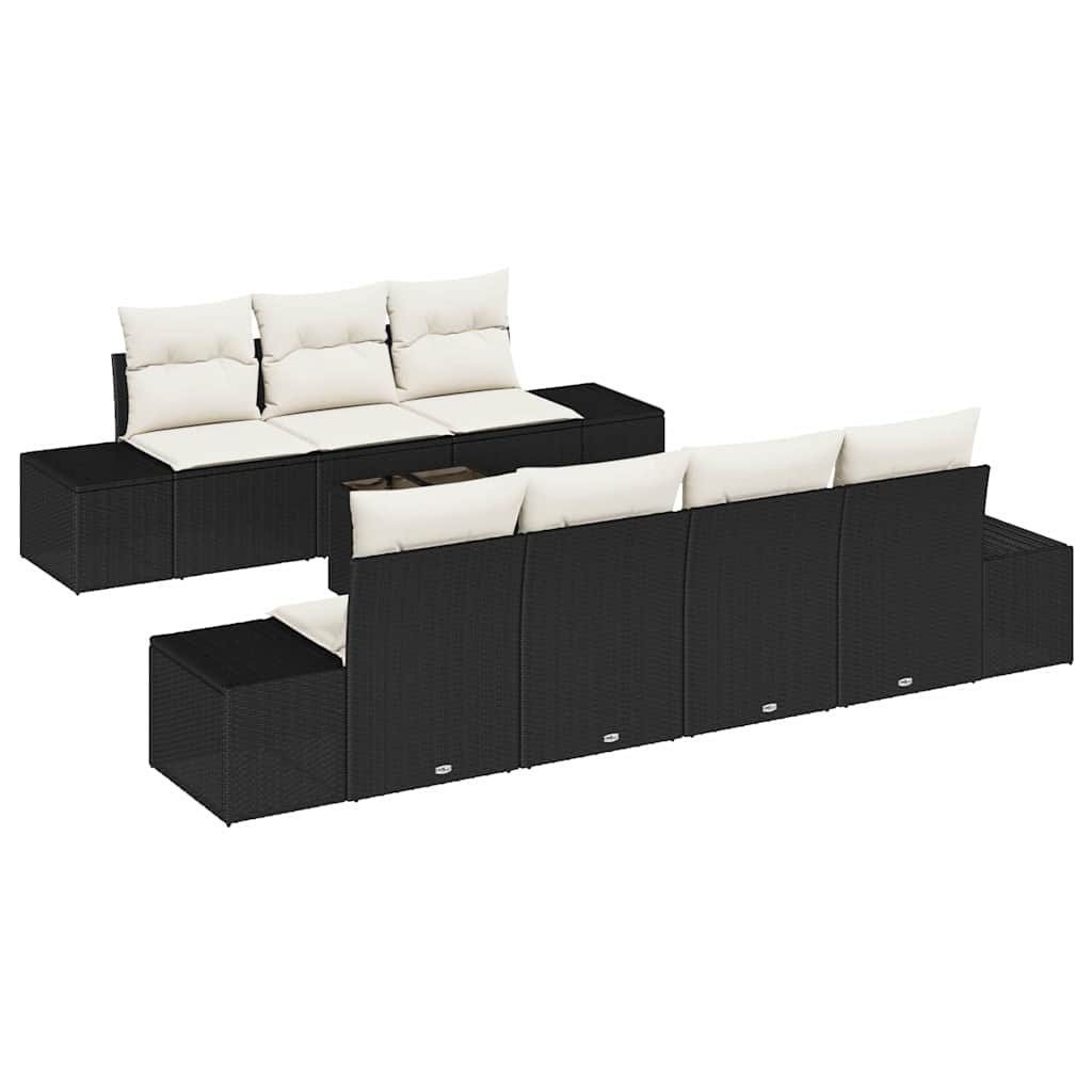 Tuin Sofa Set met kussen 8 pcs Zwart poly rattan is nu te koop bij PeponiXL, paradijselijk wonen!