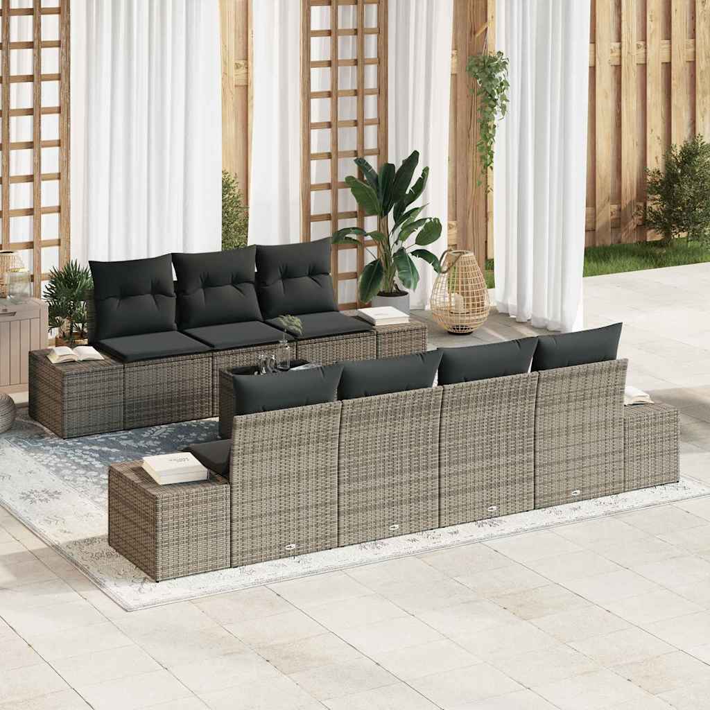 Tuin Sofa Set met kussen 8 pcs Grijs poly rattan is nu te koop bij PeponiXL, paradijselijk wonen!