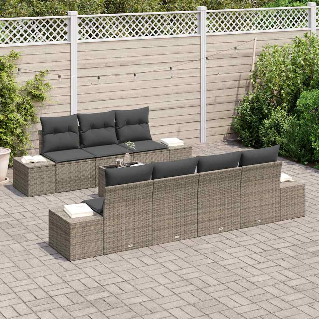 Tuin Sofa Set met kussen 8 pcs Grijs poly rattan is nu te koop bij PeponiXL, paradijselijk wonen!