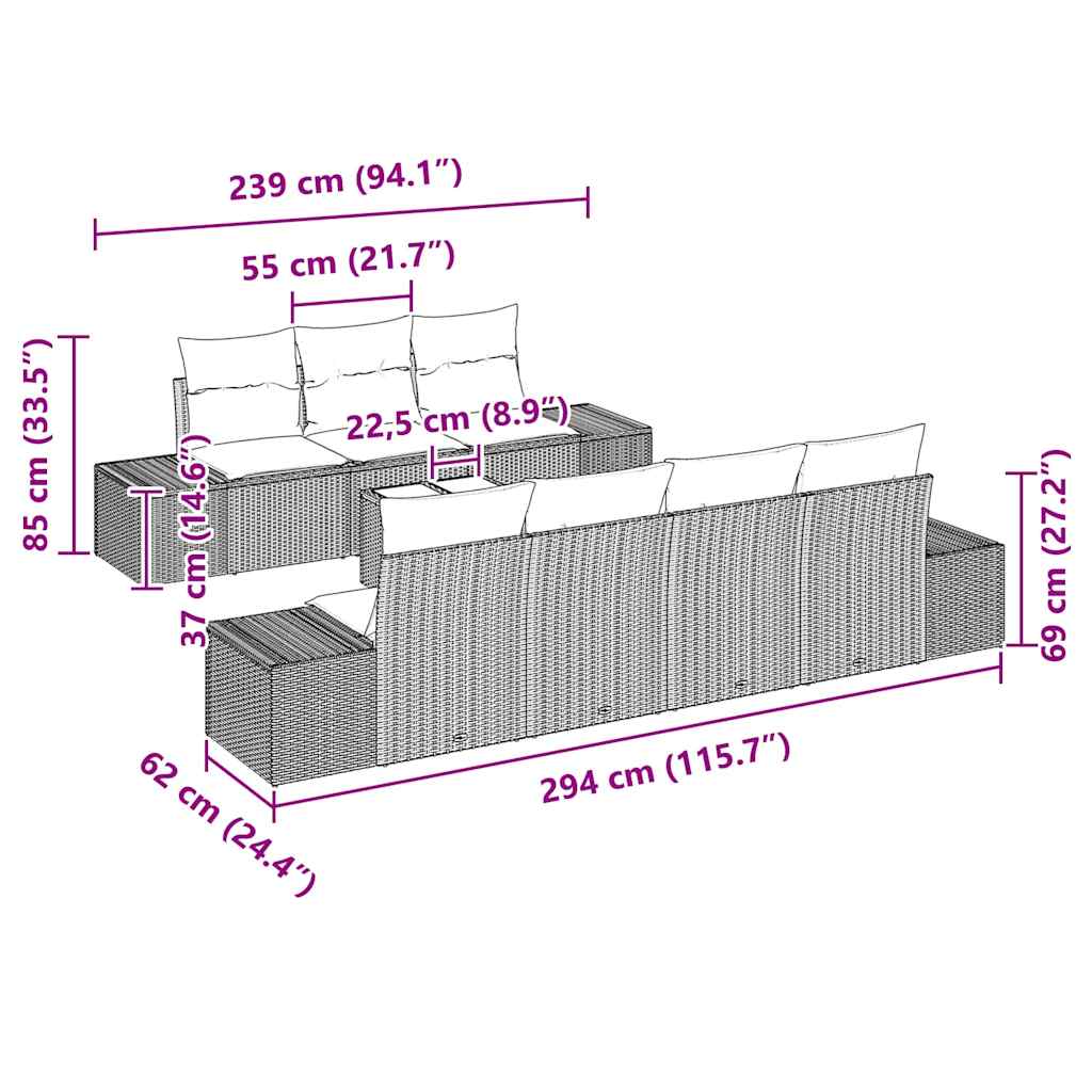 Tuin Sofa Set met kussen 8 pcs Grijs poly rattan is nu te koop bij PeponiXL, paradijselijk wonen!