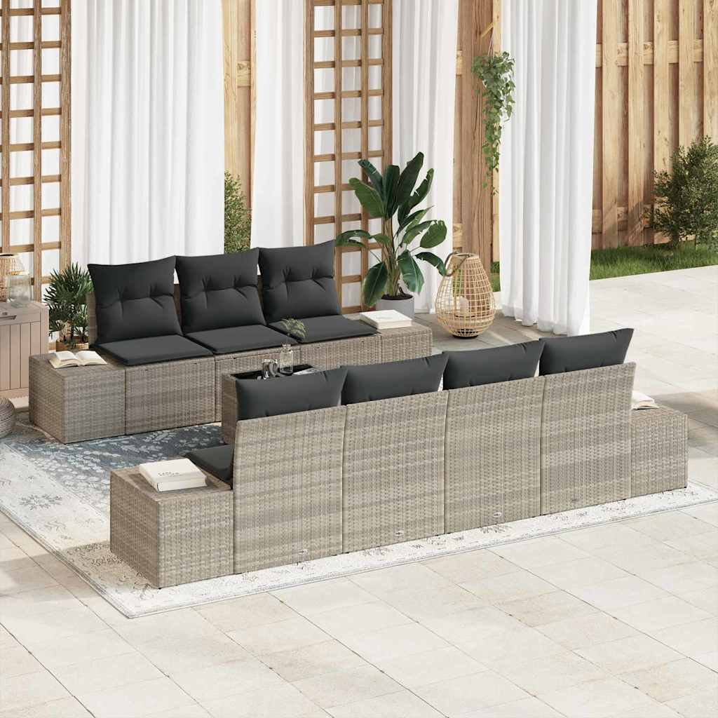 Tuin Sofa Set met kussen 8 pcs Lichtgrijs poly rattan is nu te koop bij PeponiXL, paradijselijk wonen!