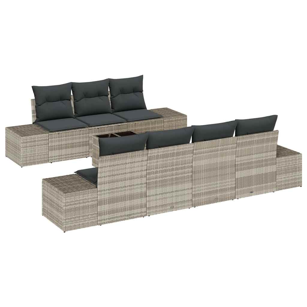 Tuin Sofa Set met kussen 8 pcs Lichtgrijs poly rattan is nu te koop bij PeponiXL, paradijselijk wonen!