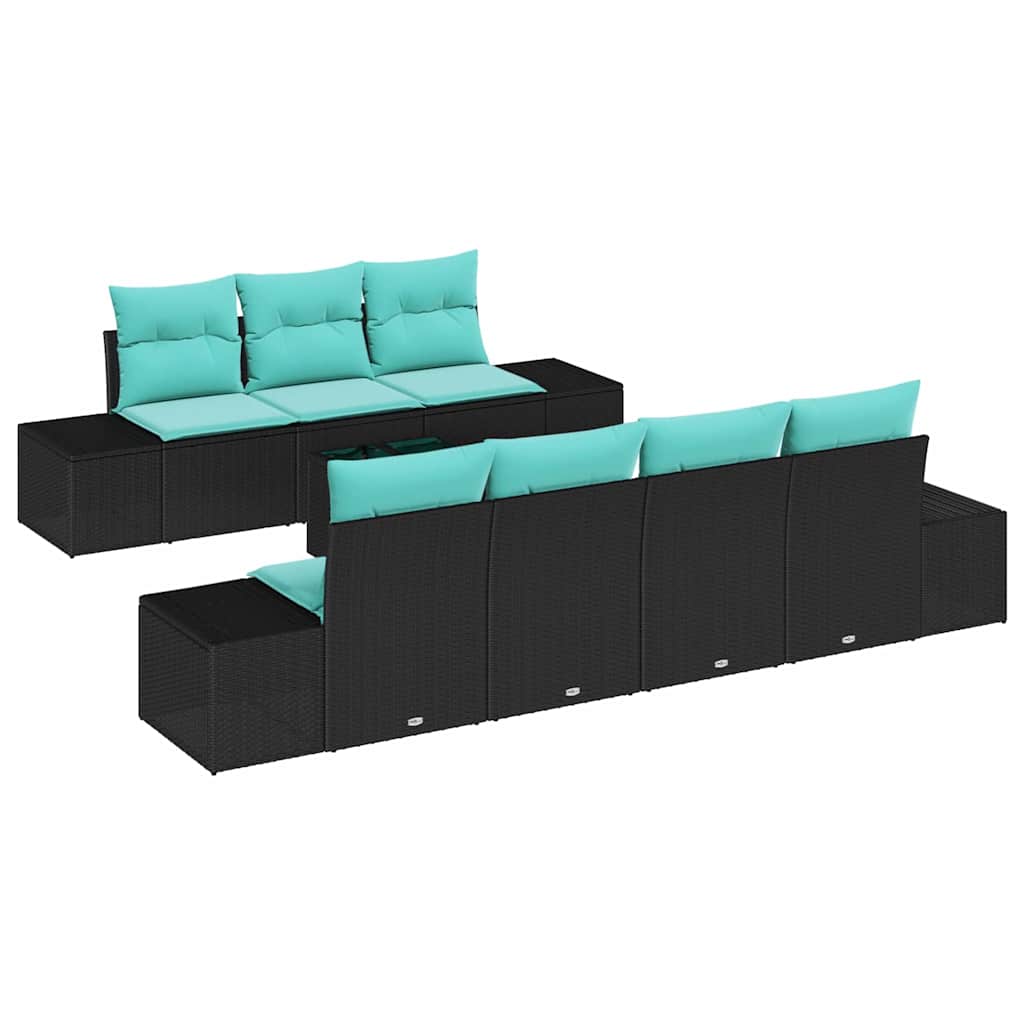 Tuin Sofa Set 8 st Zwart poly rattan