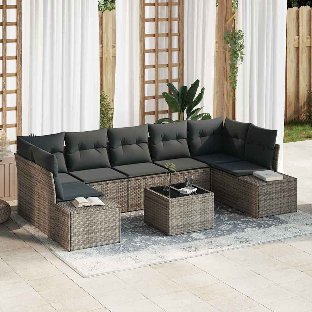 Tuin Sofa Set met kussen 8 pcs Grijs poly rattan is nu te koop bij PeponiXL, paradijselijk wonen!