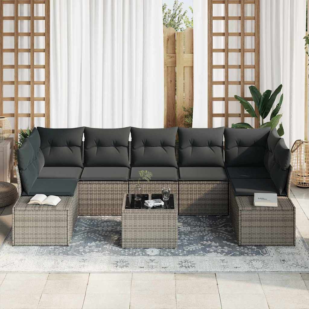 Tuin Sofa Set met kussen 8 pcs Grijs poly rattan is nu te koop bij PeponiXL, paradijselijk wonen!
