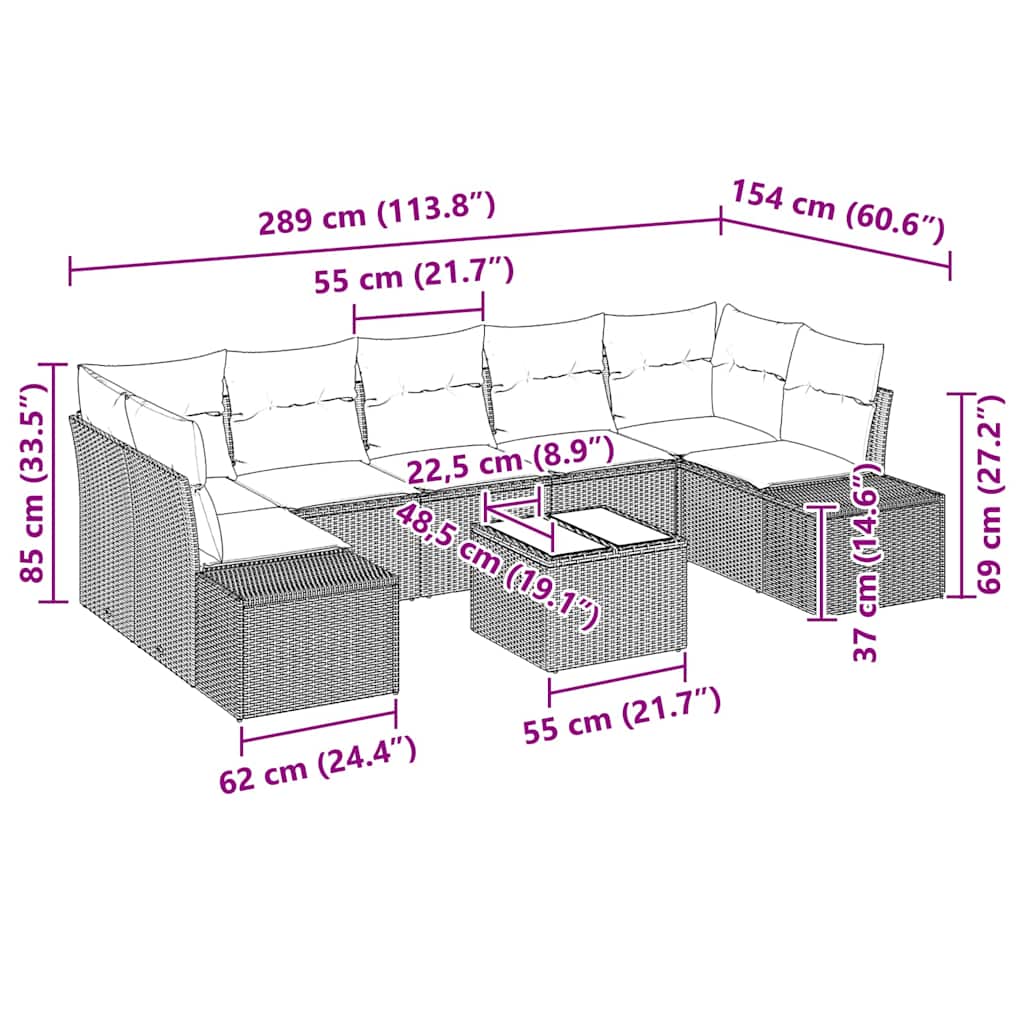 Tuin Sofa Set met kussen 8 pcs Grijs poly rattan is nu te koop bij PeponiXL, paradijselijk wonen!
