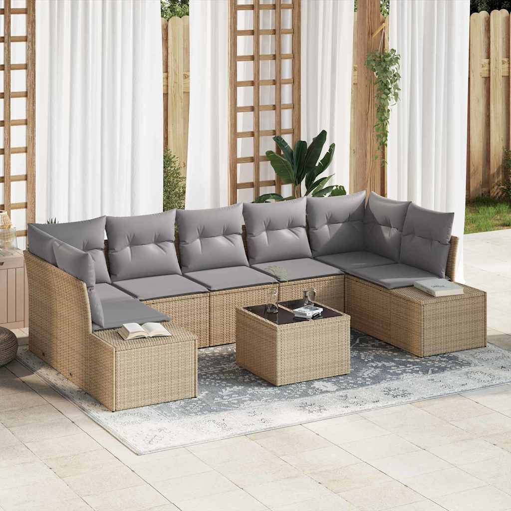 Tuin Sofa Set met kussen 8 pcs Beige poly rattan is nu te koop bij PeponiXL, paradijselijk wonen!