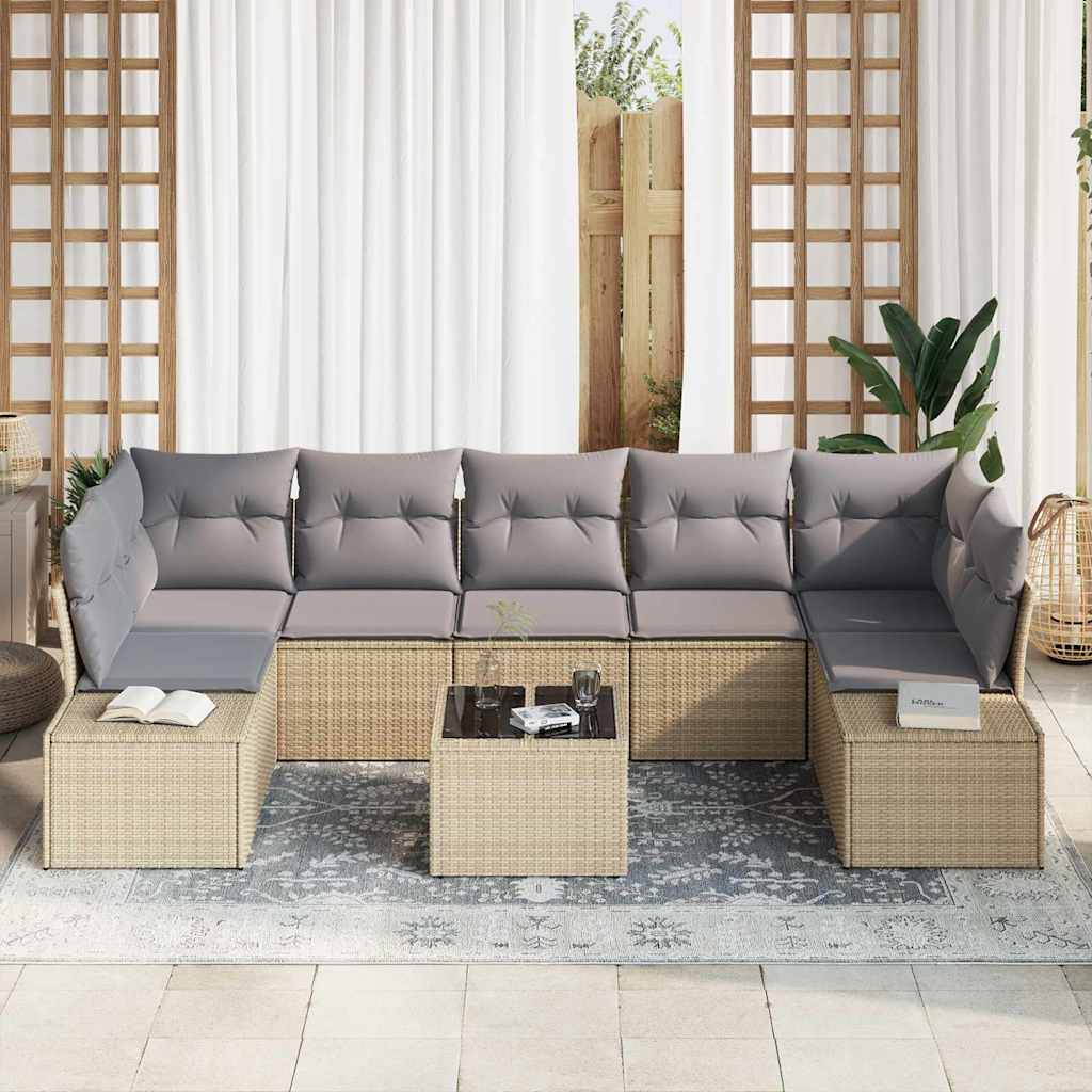 Tuin Sofa Set met kussen 8 pcs Beige poly rattan is nu te koop bij PeponiXL, paradijselijk wonen!