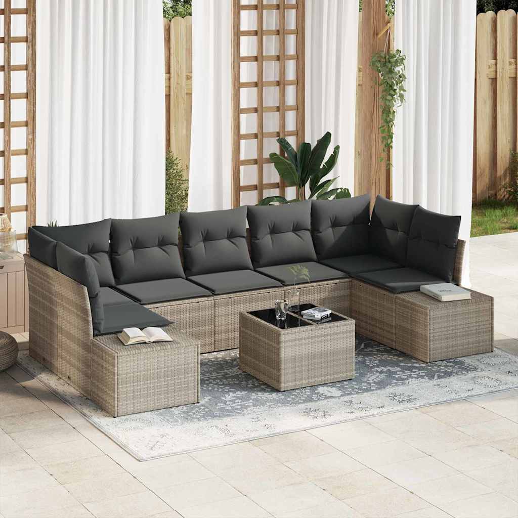 Tuin Sofa Set met kussen 8 pcs Lichtgrijs poly rattan is nu te koop bij PeponiXL, paradijselijk wonen!