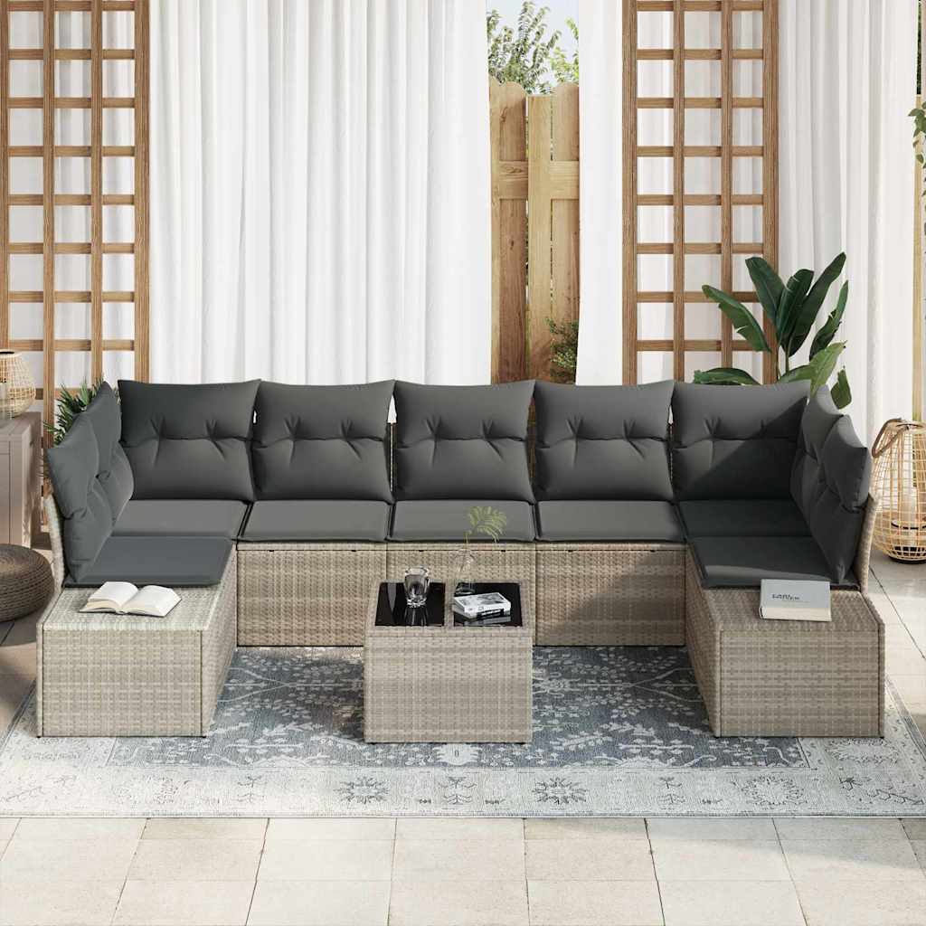 Tuin Sofa Set met kussen 8 pcs Lichtgrijs poly rattan is nu te koop bij PeponiXL, paradijselijk wonen!