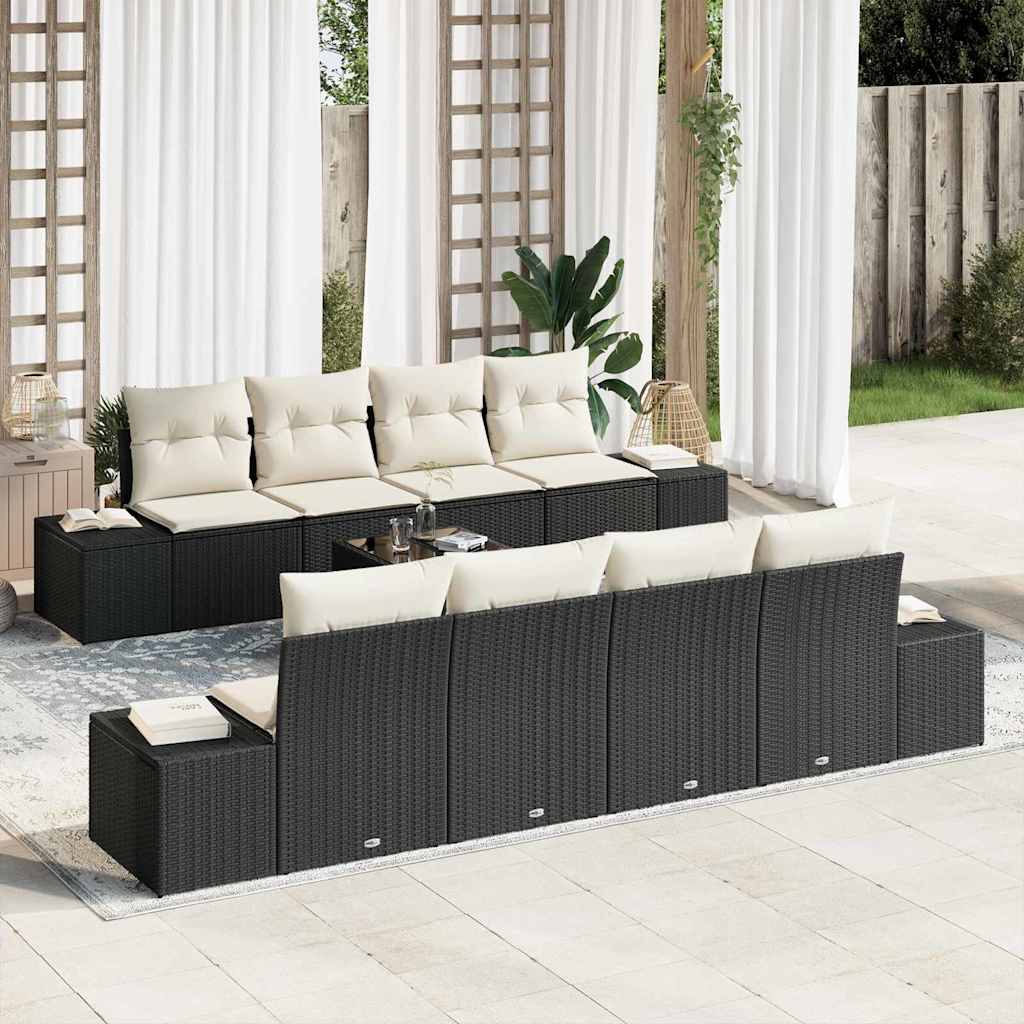 Tuin Sofa Set met kussen 7 pcs Zwart en Crème poly rattan is nu te koop bij PeponiXL, paradijselijk wonen!