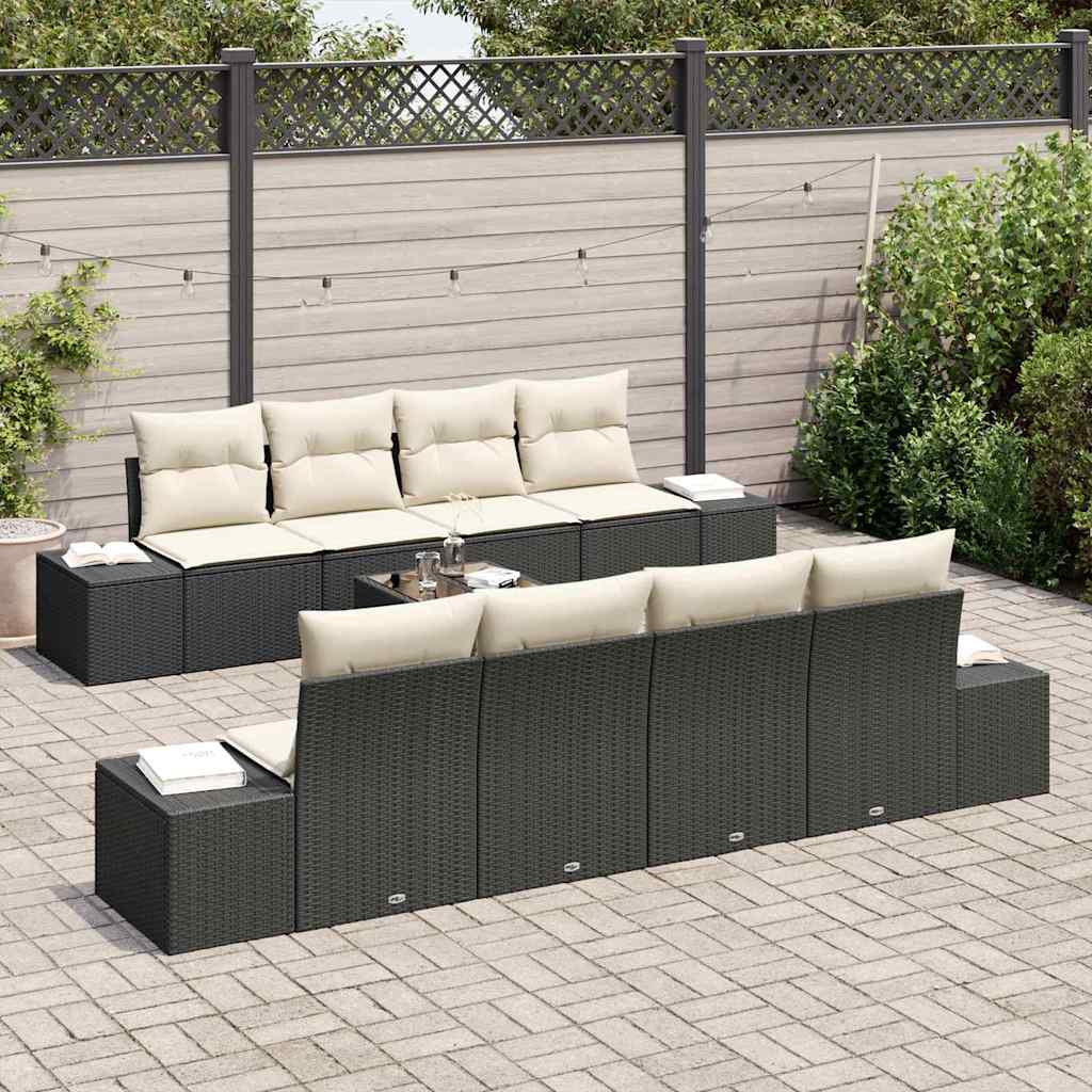 Tuin Sofa Set met kussen 7 pcs Zwart en Crème poly rattan is nu te koop bij PeponiXL, paradijselijk wonen!