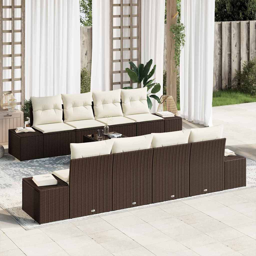 Tuin Sofa Set met kussen 7 pcs Bruin en crème poly rattan is nu te koop bij PeponiXL, paradijselijk wonen!