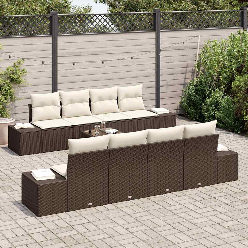 Tuin Sofa Set met kussen 7 pcs Bruin en crème poly rattan is nu te koop bij PeponiXL, paradijselijk wonen!