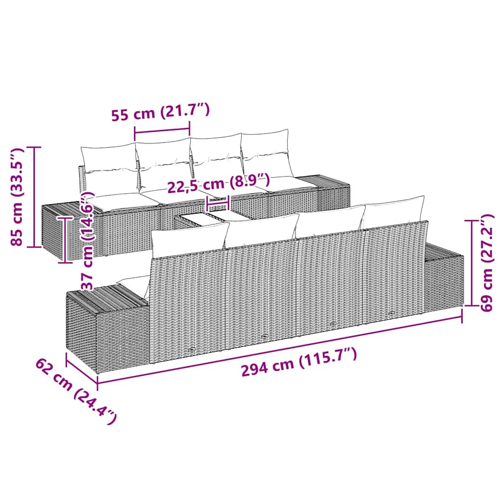 Tuin Sofa Set met kussen 7 pcs Grijs poly rattan is nu te koop bij PeponiXL, paradijselijk wonen!