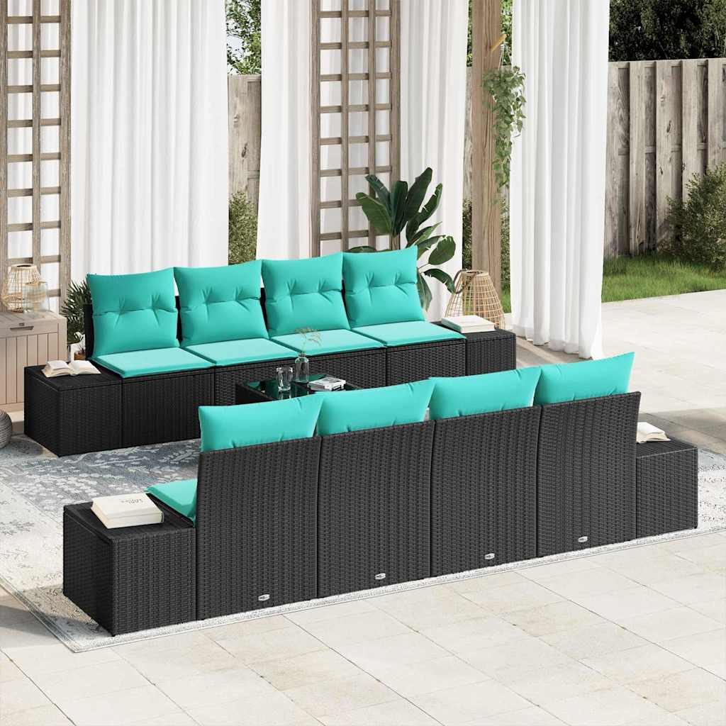 Tuin Sofa Set 9 st Zwart poly rattan