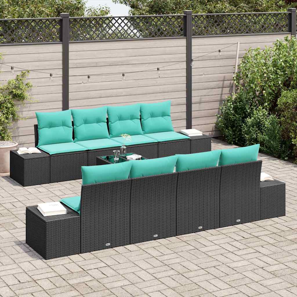 Tuin Sofa Set 9 st Zwart poly rattan