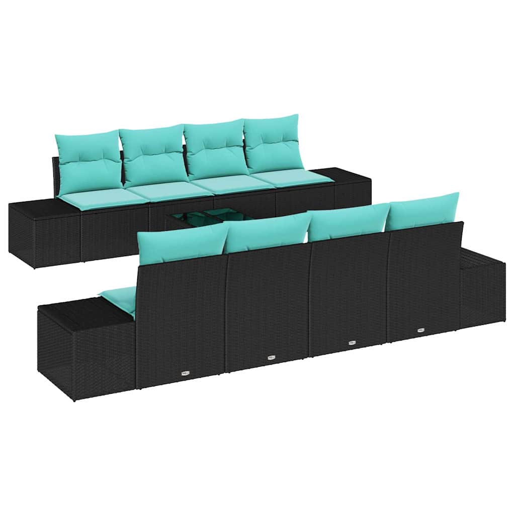 Tuin Sofa Set 9 st Zwart poly rattan