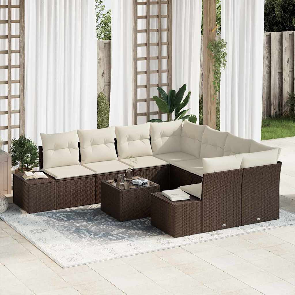 Tuin Sofa Set met kussen 9 pcs Bruin poly rattan is nu te koop bij PeponiXL, paradijselijk wonen!