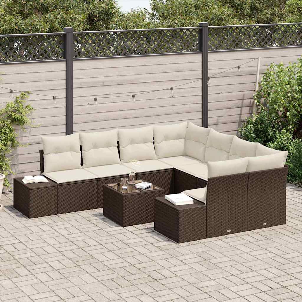 Tuin Sofa Set met kussen 9 pcs Bruin poly rattan is nu te koop bij PeponiXL, paradijselijk wonen!