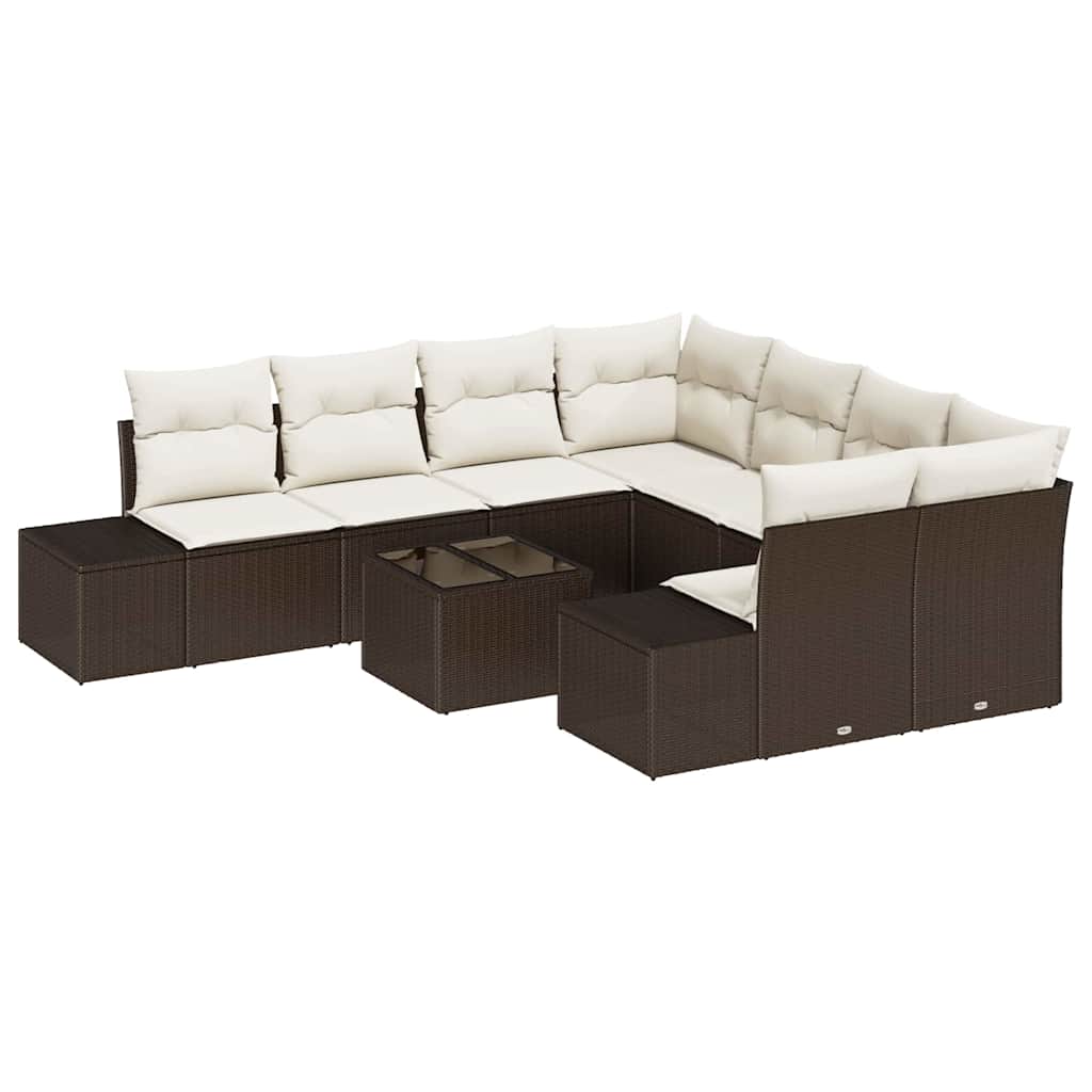 Tuin Sofa Set met kussen 9 pcs Bruin poly rattan is nu te koop bij PeponiXL, paradijselijk wonen!