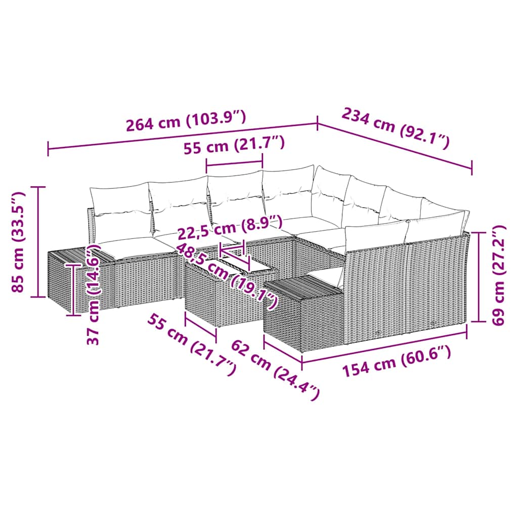 Tuin Sofa Set met kussen 9 pcs Bruin poly rattan is nu te koop bij PeponiXL, paradijselijk wonen!
