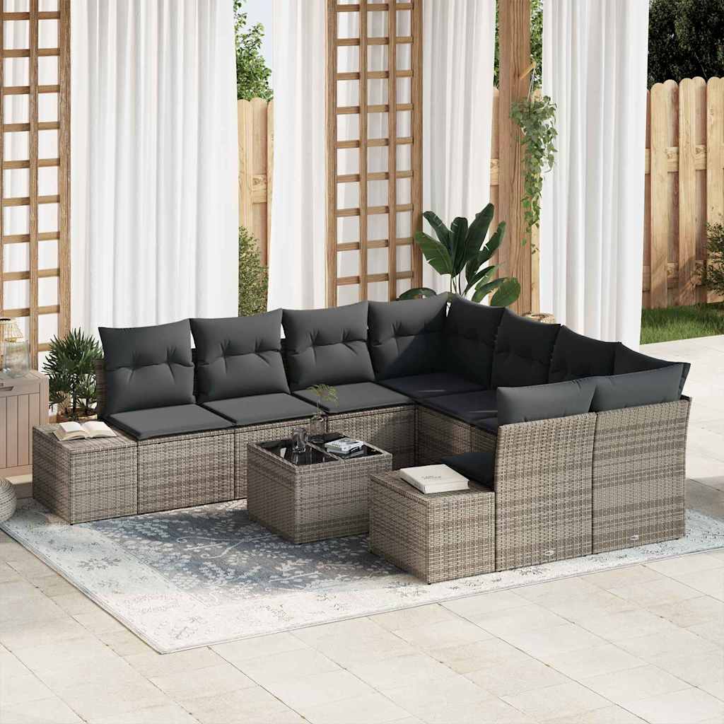 Tuin Sofa Set met kussen 9 pcs Grijs poly rattan is nu te koop bij PeponiXL, paradijselijk wonen!