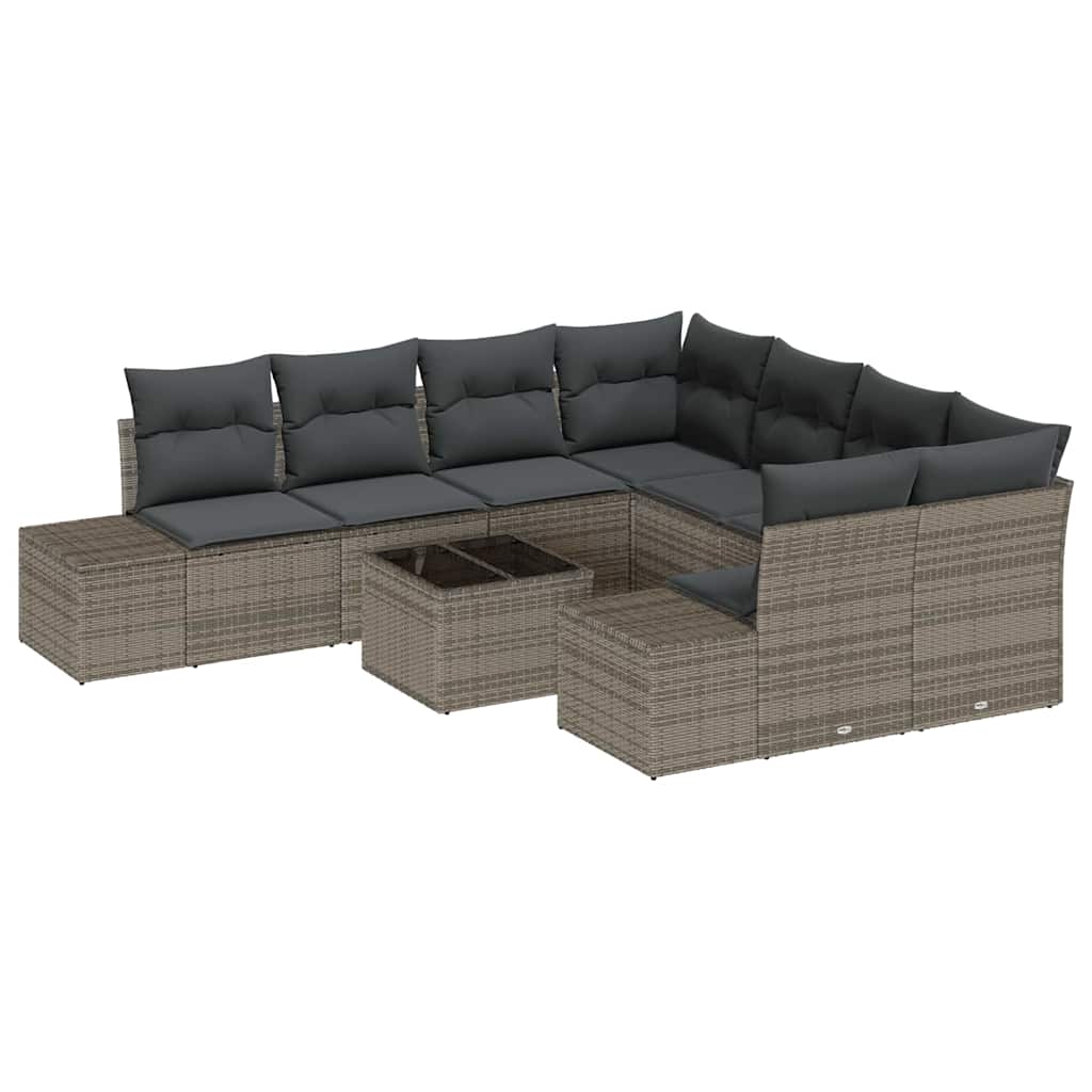 Tuin Sofa Set met kussen 9 pcs Grijs poly rattan is nu te koop bij PeponiXL, paradijselijk wonen!