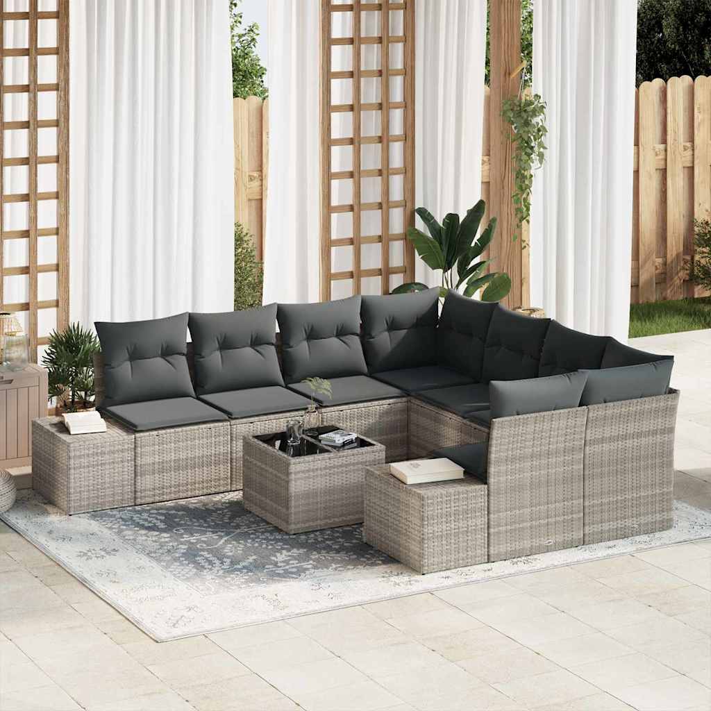 Tuin Sofa Set met kussen 9 pcs Lichtgrijs poly rattan is nu te koop bij PeponiXL, paradijselijk wonen!