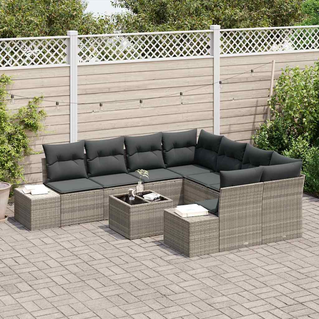Tuin Sofa Set met kussen 9 pcs Lichtgrijs poly rattan is nu te koop bij PeponiXL, paradijselijk wonen!