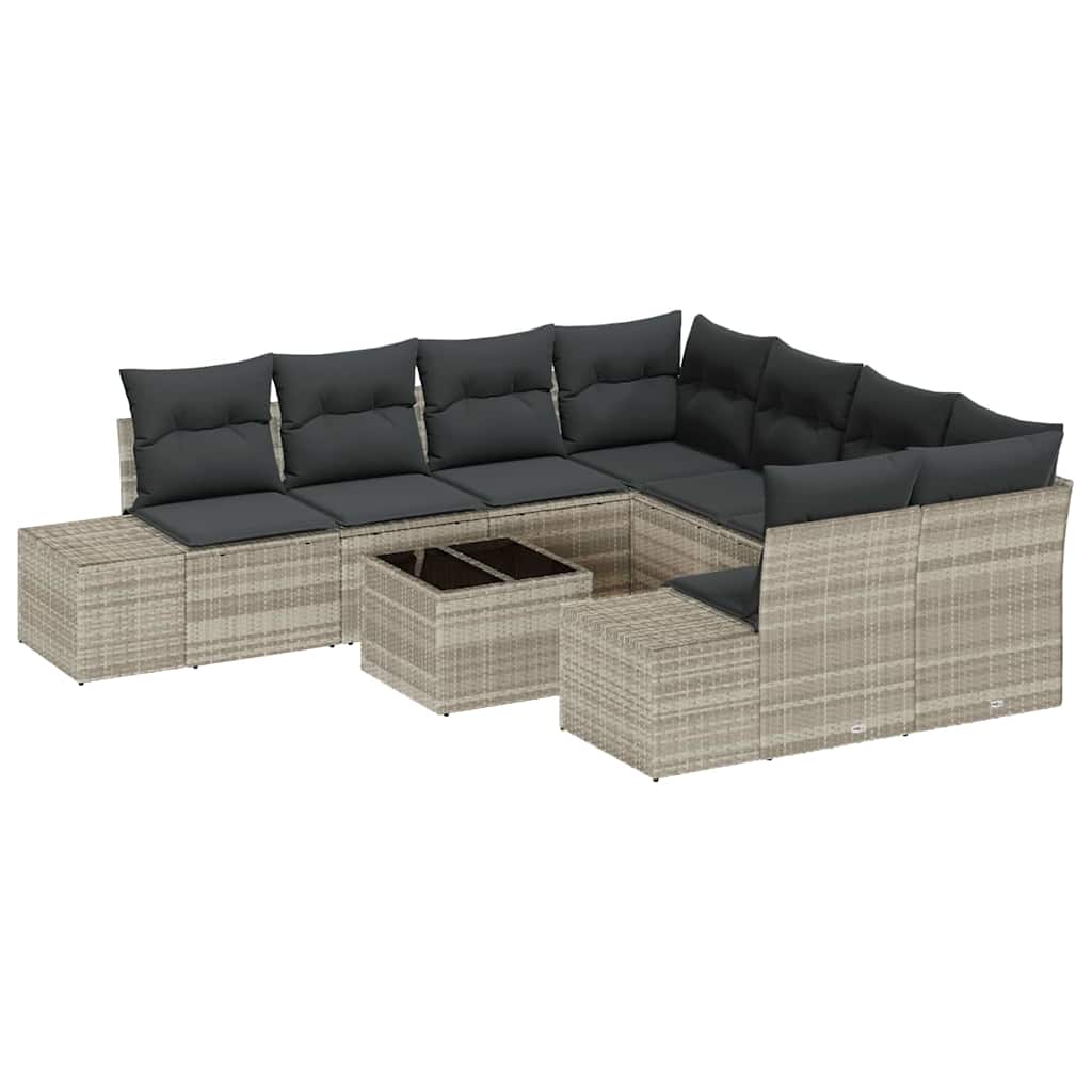 Tuin Sofa Set met kussen 9 pcs Lichtgrijs poly rattan is nu te koop bij PeponiXL, paradijselijk wonen!