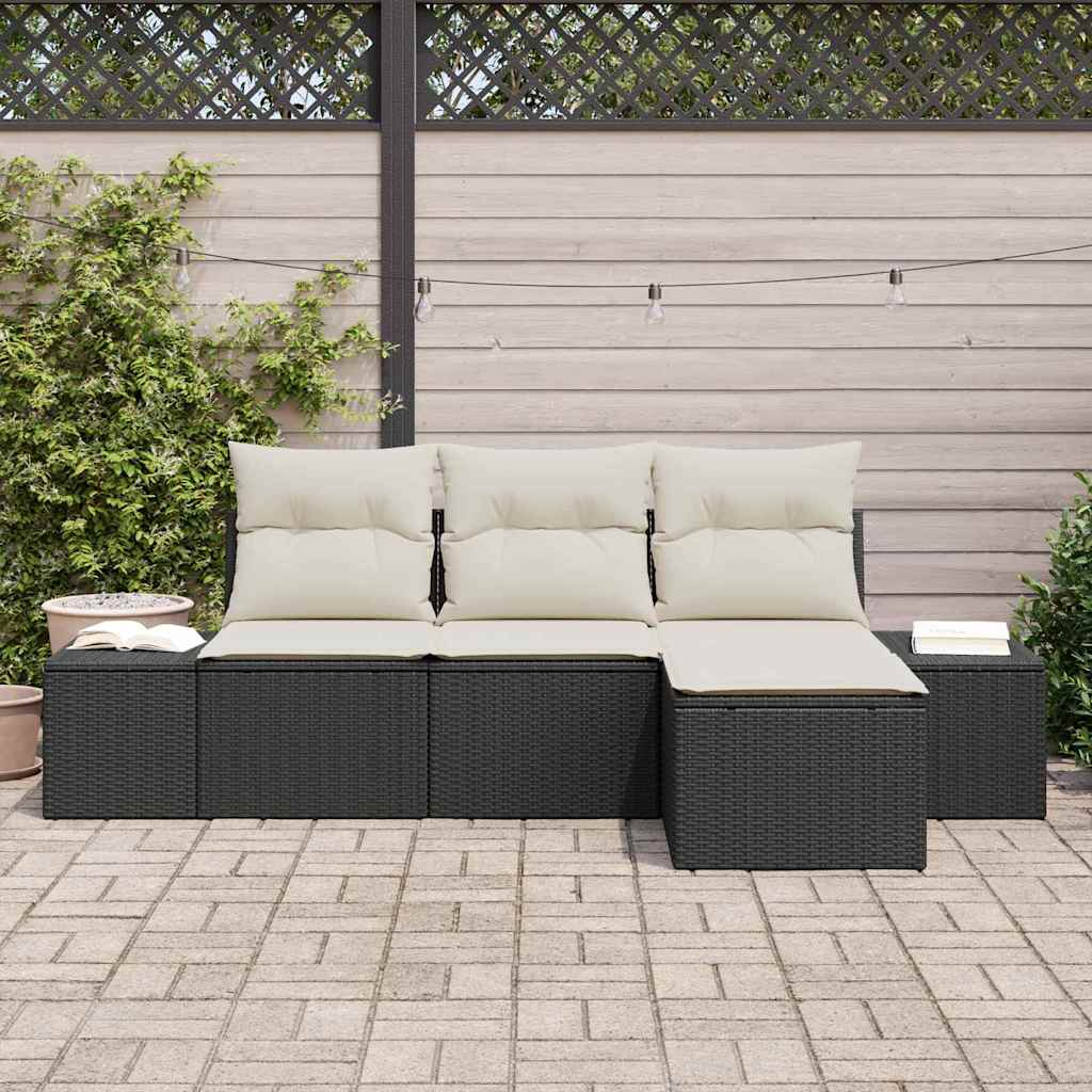 Tuin Sofa Set met kussen 4 pcs Zwart poly rattan is nu te koop bij PeponiXL, paradijselijk wonen!