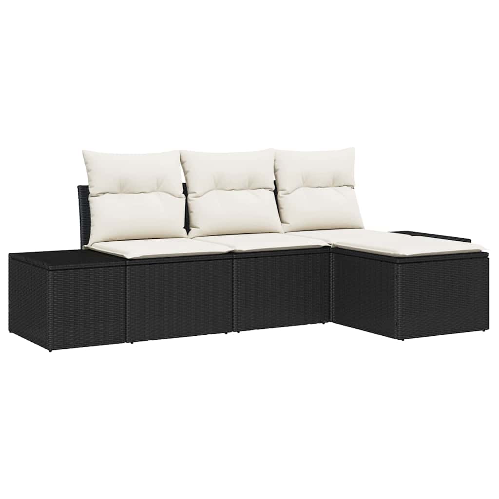 Tuin Sofa Set met kussen 4 pcs Zwart poly rattan is nu te koop bij PeponiXL, paradijselijk wonen!