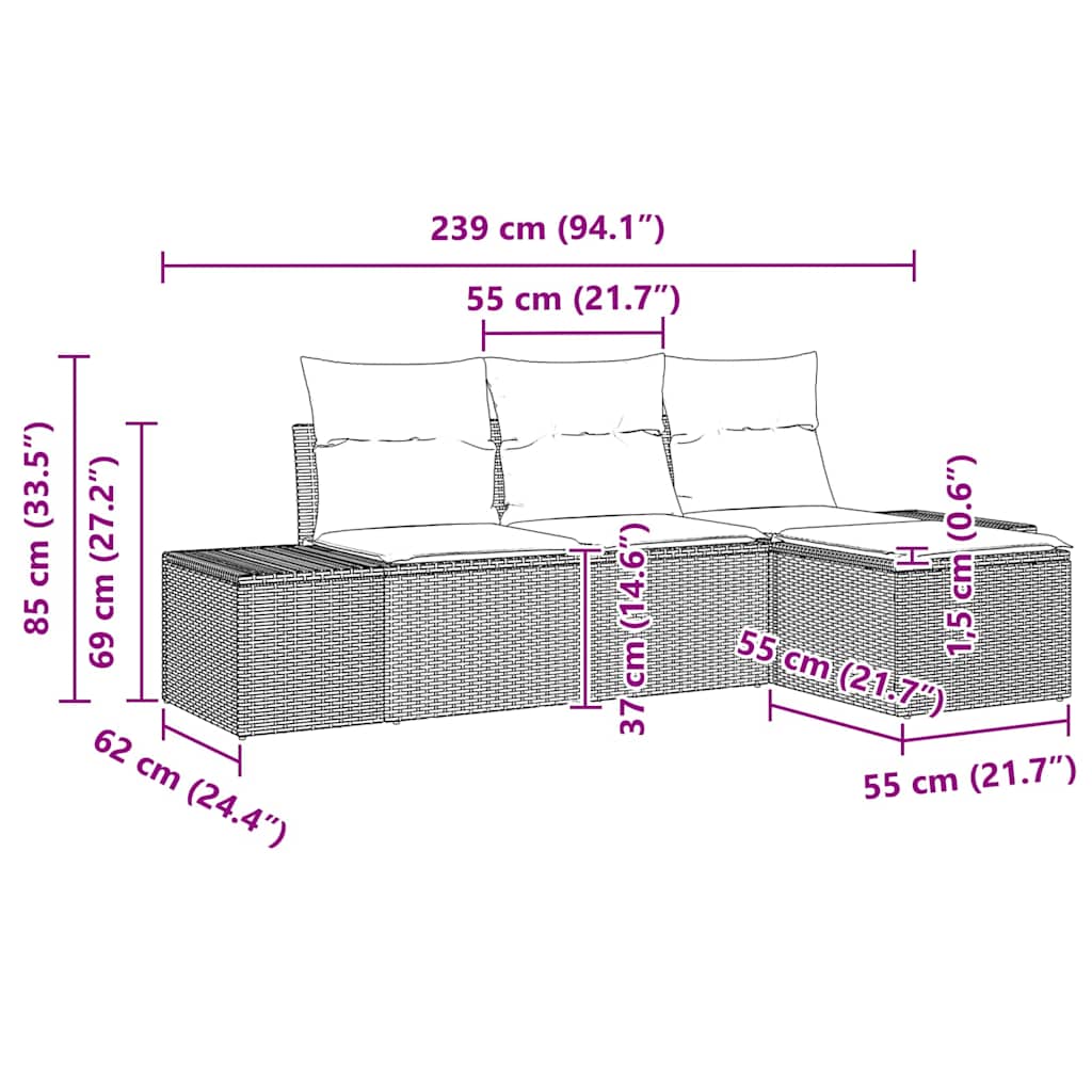 Tuin Sofa Set met kussen 4 pcs Bruin poly rattan is nu te koop bij PeponiXL, paradijselijk wonen!