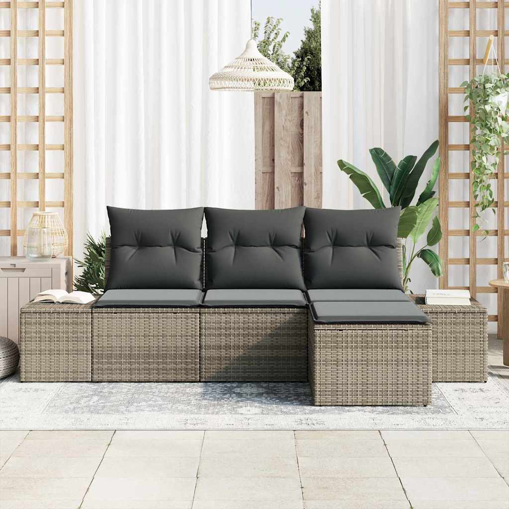 Tuin Sofa Set met kussen 4 pcs Grijs poly rattan is nu te koop bij PeponiXL, paradijselijk wonen!
