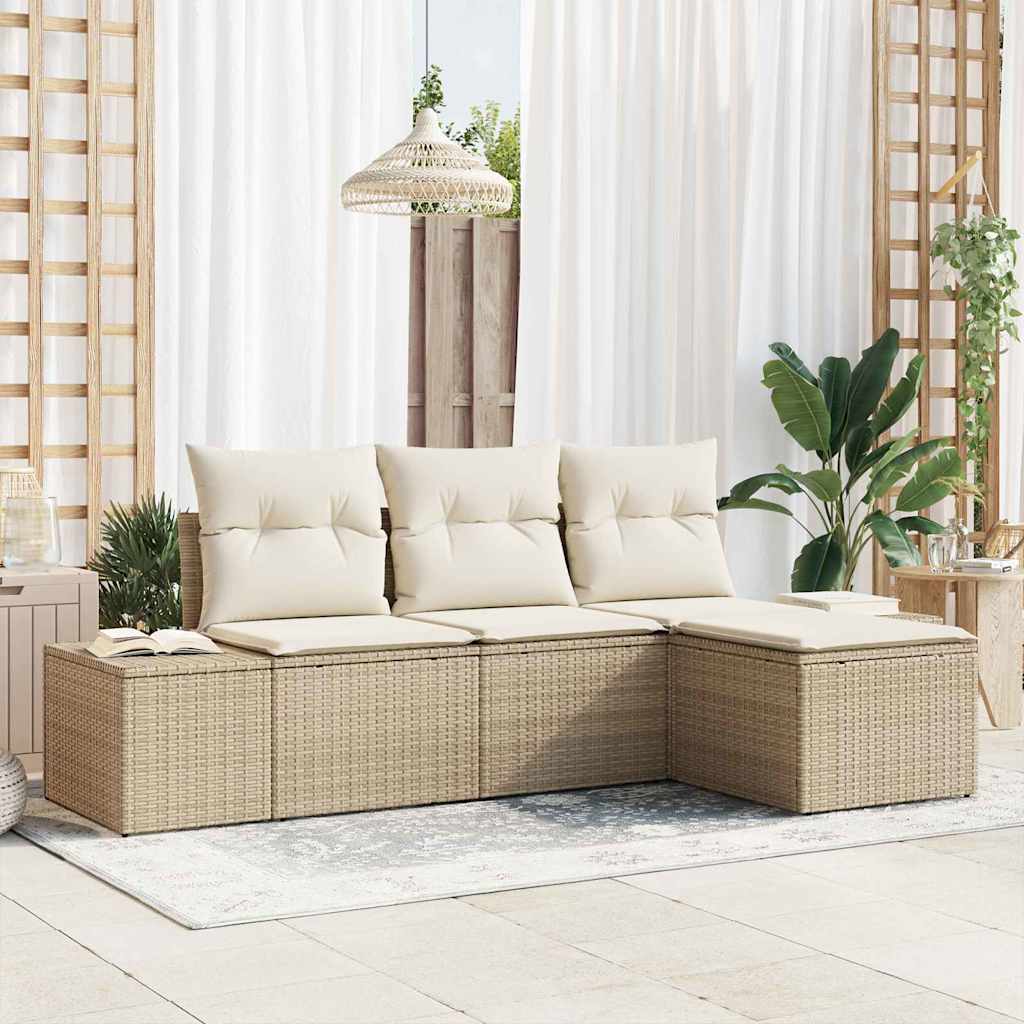 Tuin Sofa Set met kussen 4 pcs Beige poly rattan is nu te koop bij PeponiXL, paradijselijk wonen!