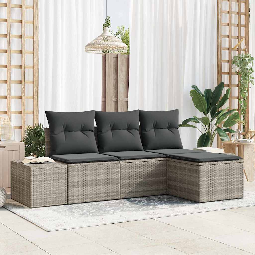 Tuin Sofa Set met kussen 4 pcs Lichtgrijs poly rattan is nu te koop bij PeponiXL, paradijselijk wonen!