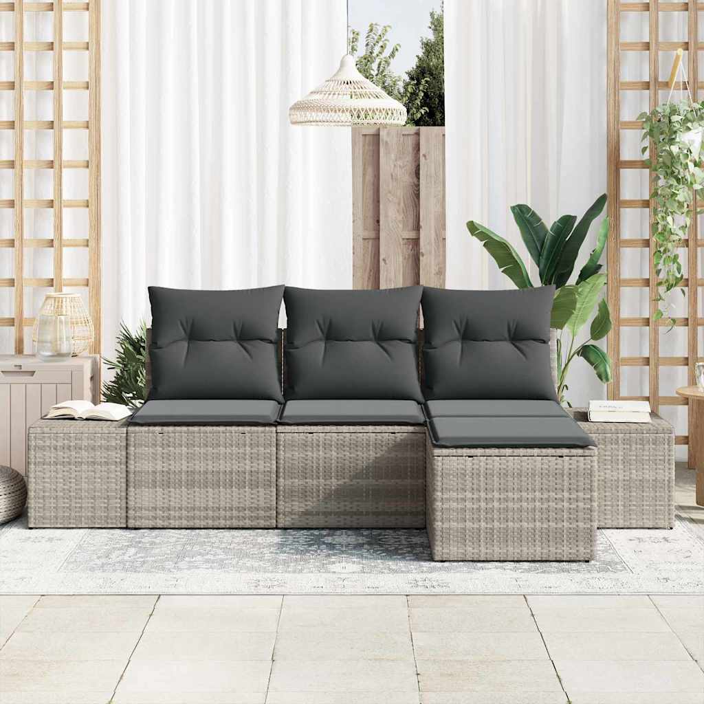 Tuin Sofa Set met kussen 4 pcs Lichtgrijs poly rattan is nu te koop bij PeponiXL, paradijselijk wonen!