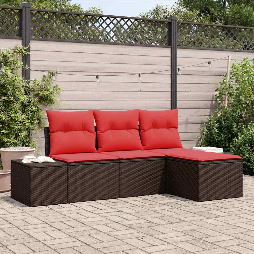 Bankstel met kussen 4 pcs Bruin Poly Rattan is nu te koop bij PeponiXL, paradijselijk wonen!