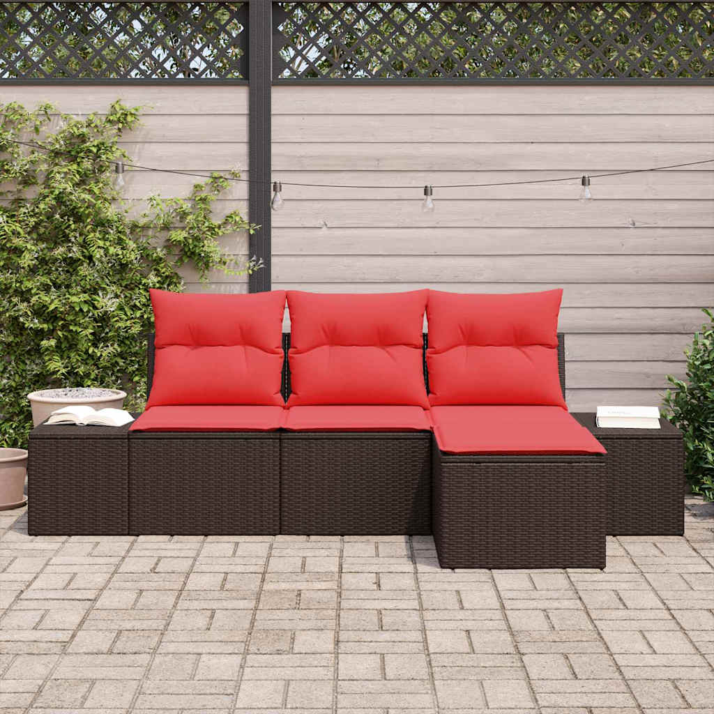 Bankstel met kussen 4 pcs Bruin Poly Rattan is nu te koop bij PeponiXL, paradijselijk wonen!