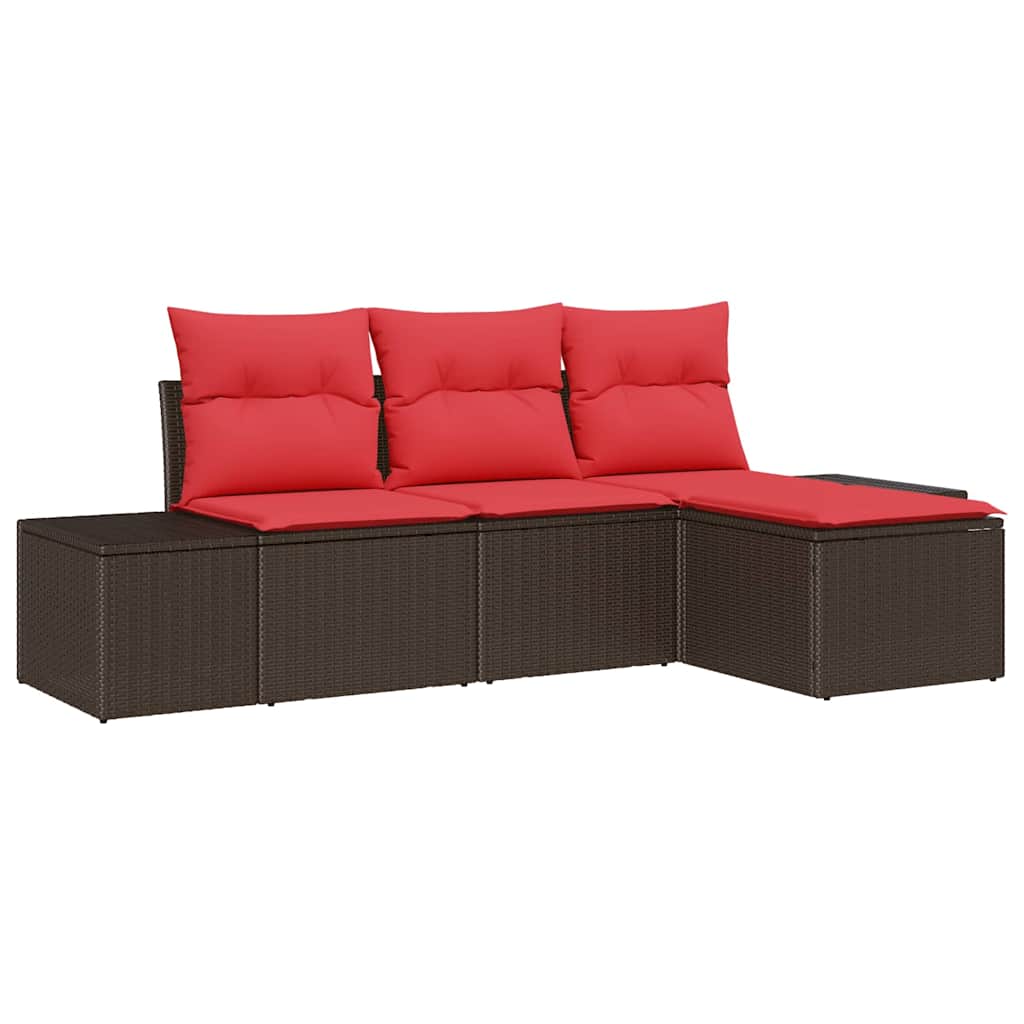 Bankstel met kussen 4 pcs Bruin Poly Rattan is nu te koop bij PeponiXL, paradijselijk wonen!