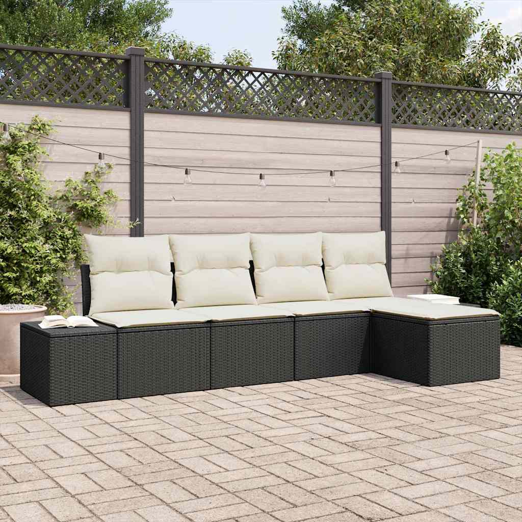 Tuin Sofa Set met kussen 5 pcs Zwart poly rattan is nu te koop bij PeponiXL, paradijselijk wonen!