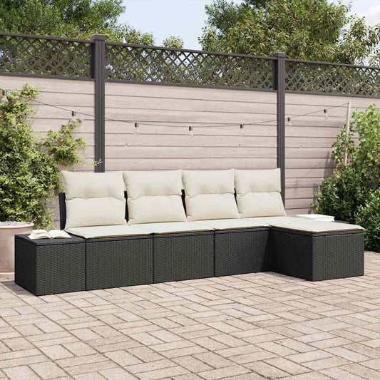 Tuin Sofa Set met kussen 5 pcs Zwart poly rattan is nu te koop bij PeponiXL, paradijselijk wonen!