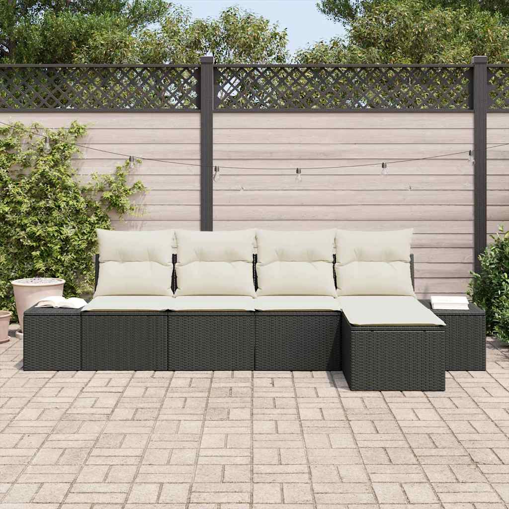 Tuin Sofa Set met kussen 5 pcs Zwart poly rattan is nu te koop bij PeponiXL, paradijselijk wonen!